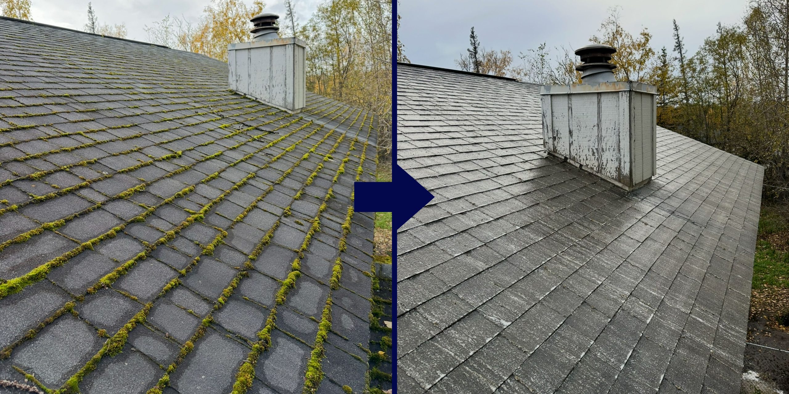 Before and after shots of a roof